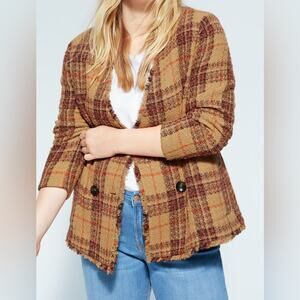 Violeta by Mng tweed plaid double breasted blazer jacket size large